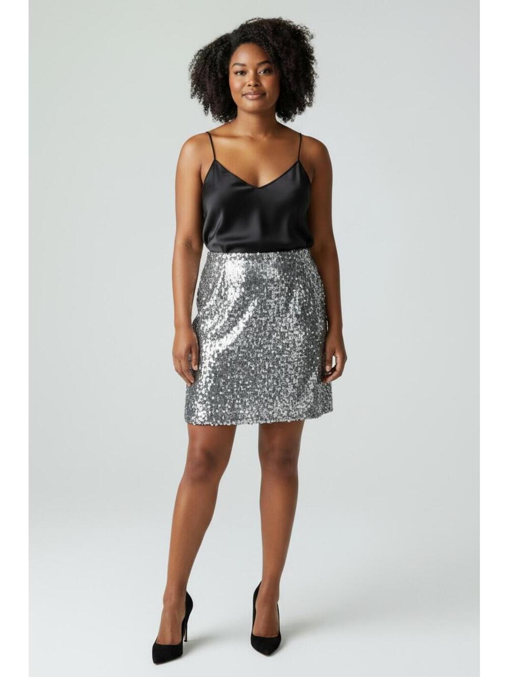 Chico's Stephanie Sequin Skirt Silver Metallic Pencil Party EUC Size 3 XL